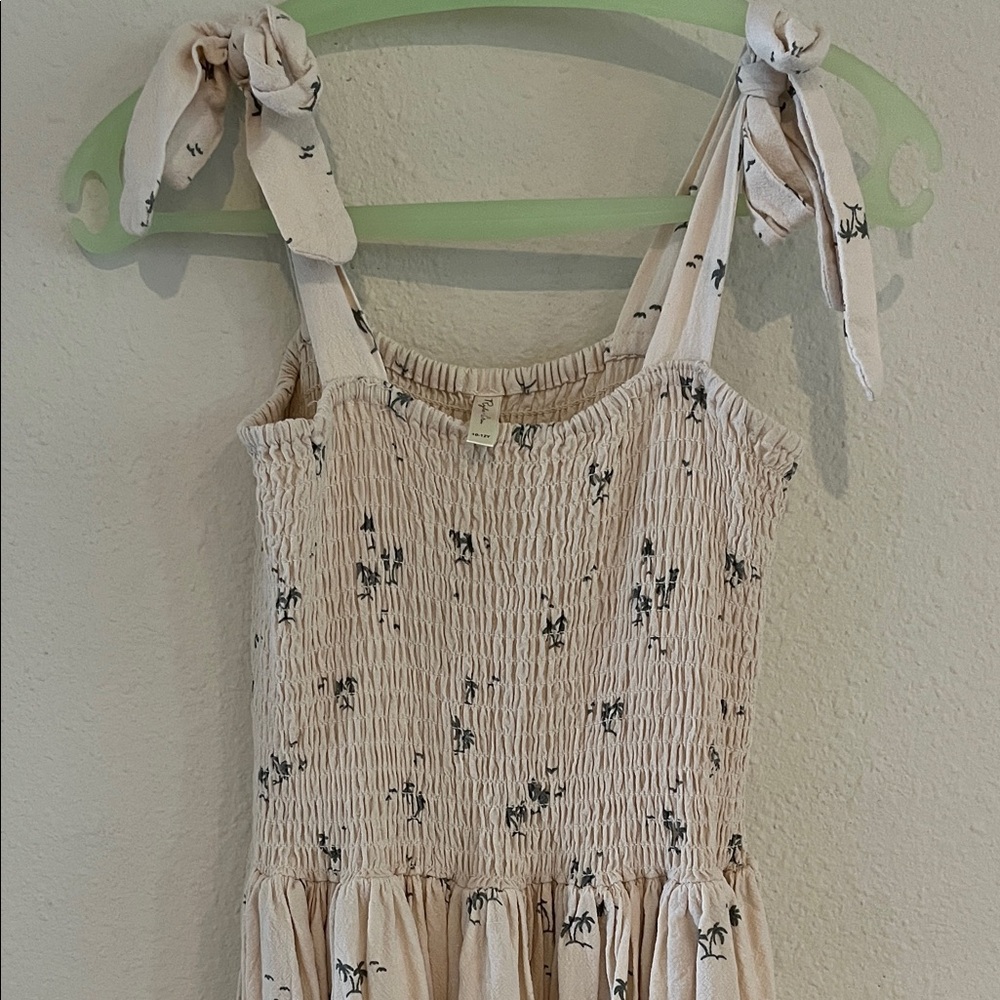 Rylee + Cru Cream Smocked Sundress with Black Floral Print